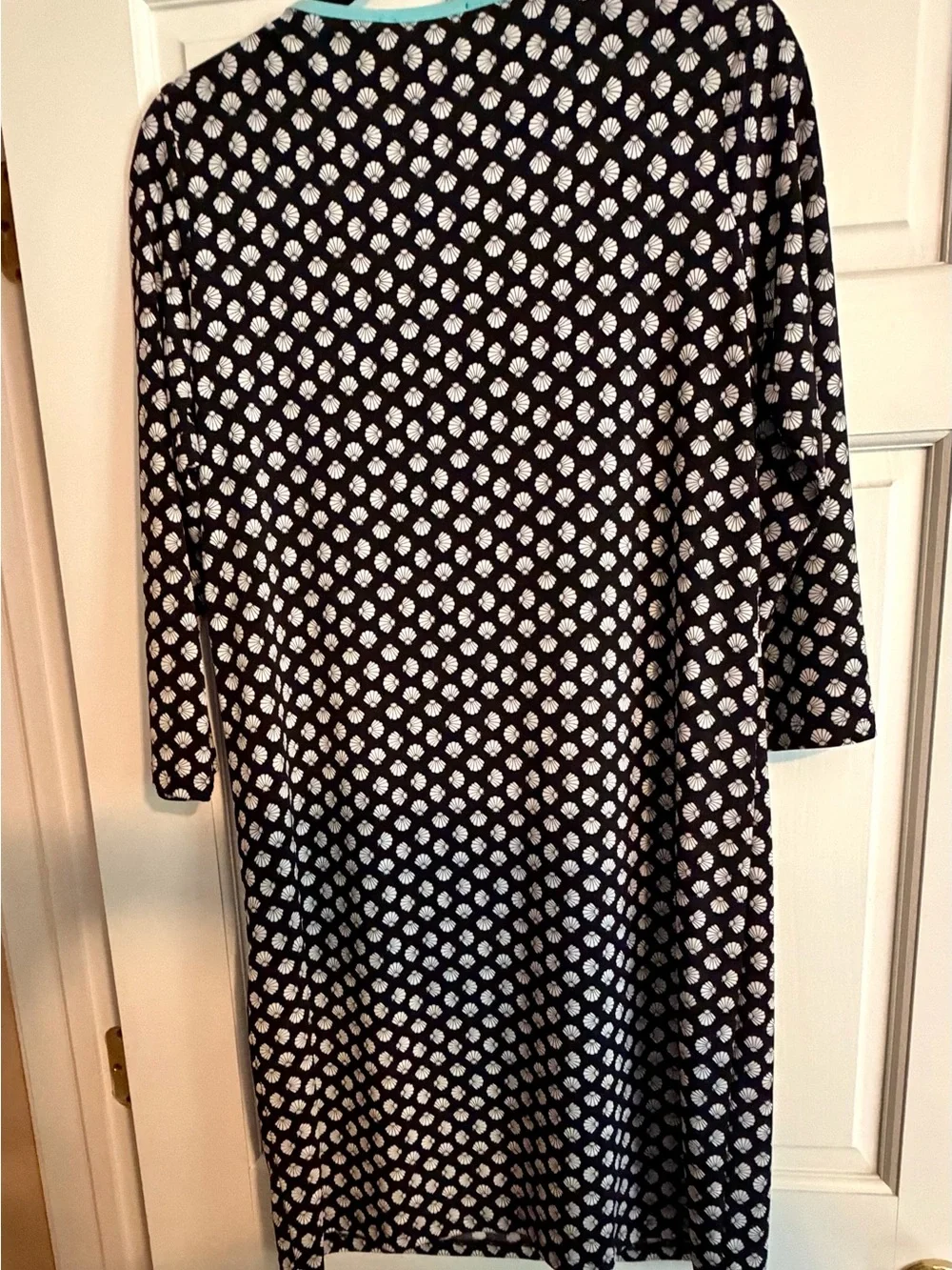 Jones New York Black and White Printed Swim Coverup with Turquoise Drawcord